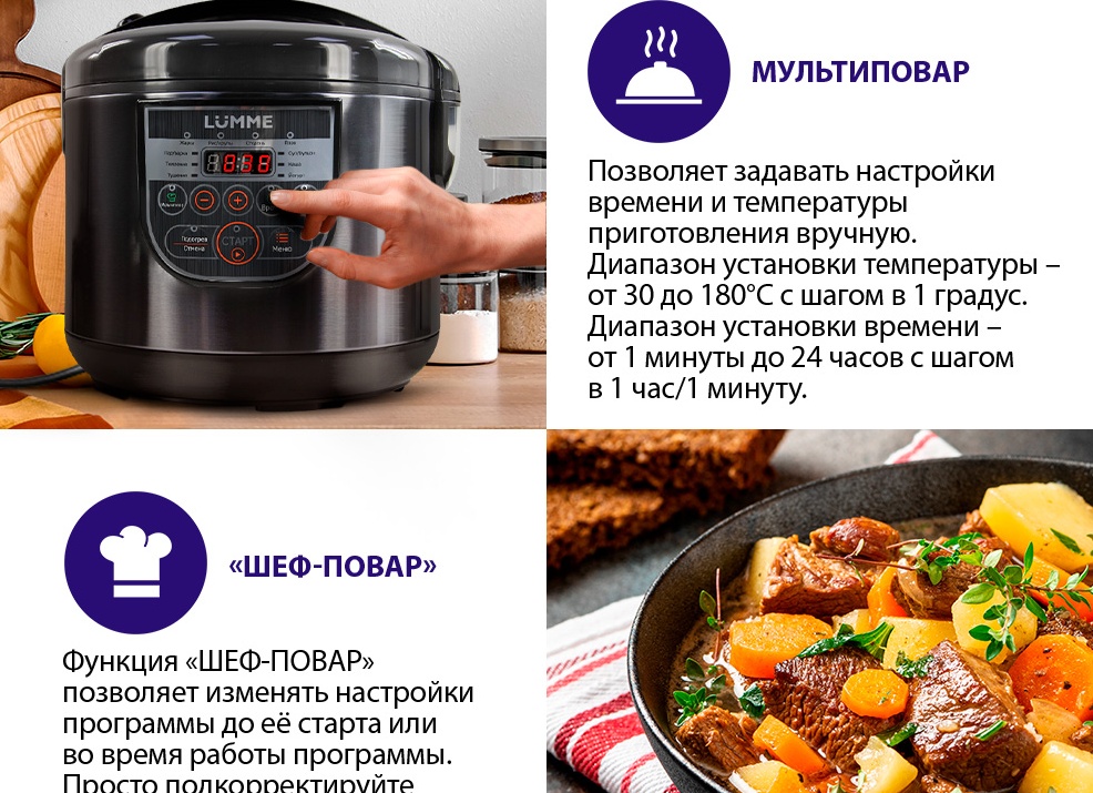 Режимы работы мультиварки и температура приготовления различных блюд